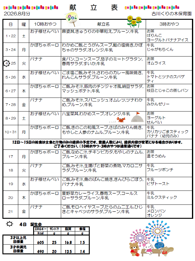 献立表